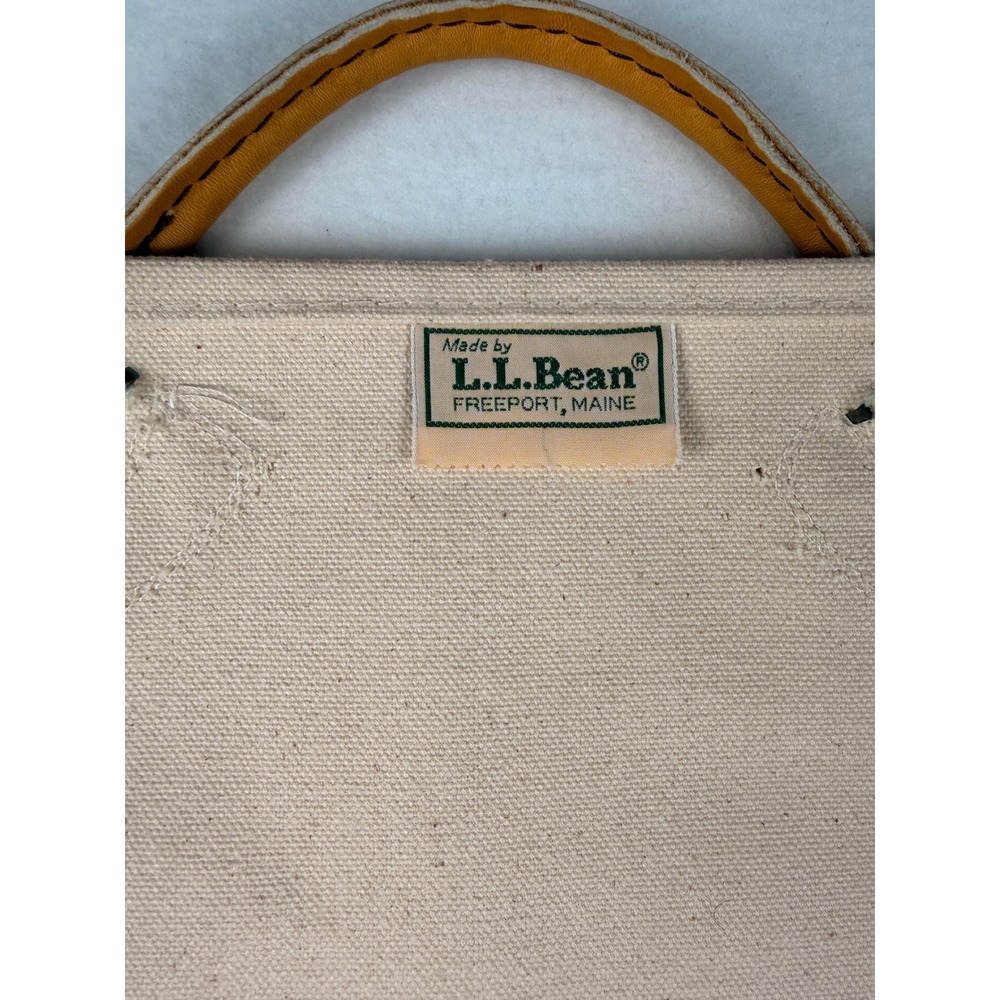 LL Bean Vintage Canvas Log Carrier Firewood Tote Leather Cream Made in USA - Picture 2 of 9